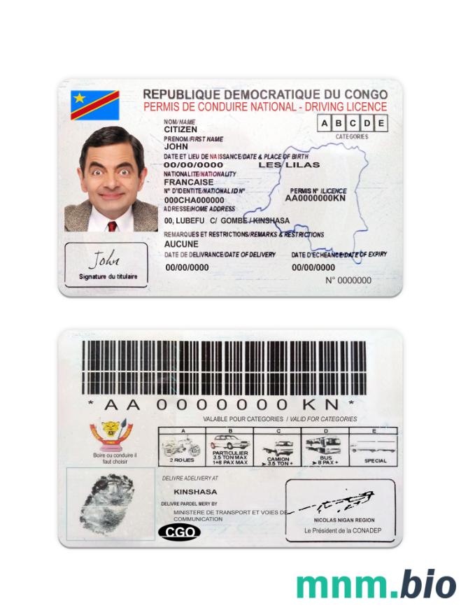 Kongo national driving license szablon in PSD format, with all fonts